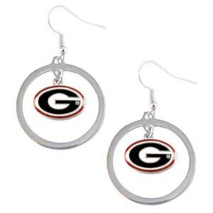 New aminco NCAA Georgia Bulldogs Floating Logo‎ Hoop Earrings for Women, Silver